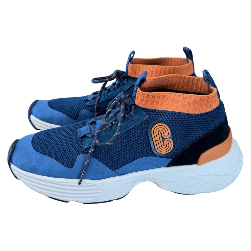 Coach Navy and Orange Knit High-Top Sneakers
